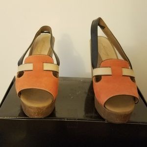 Sling Back Leather/Suede Peep Toe Sling Back Clogs